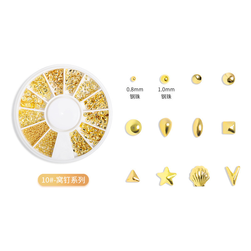 Transfronterizos para el remache de uñas japonés 12 placas de disco hueco de aleación de forma especial de estrella y luna mezclada decoración