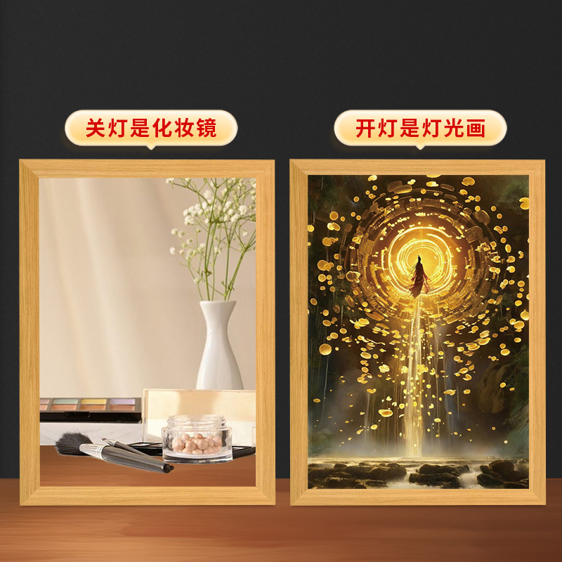 Mirror Light Painting Photo Frame Luminous Photo Frame Student Dormitory Vanity Mirror Night Light Dual-Purpose Table