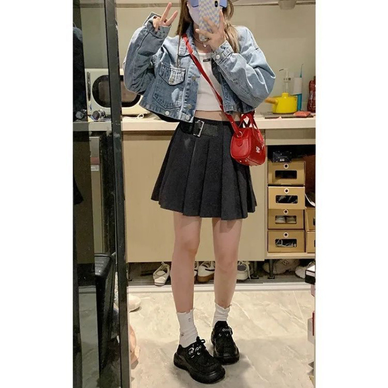 Design retro denim autumn demi-season removable jacket for students