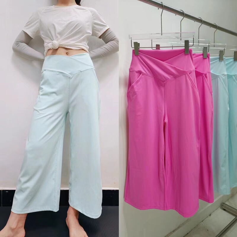 Cross Sexy V-Shaped High-Waisted Sports Fitness Casual Wide-Leg Pants Nine-Point Loose 2025 Spring and Summer New Yoga Pants Cross Sexy V-Shaped High-Waisted Sports Fitness Casual Wide-Leg Pants Nine-Point Loose 2025 Spring and Summer New Yoga Pants