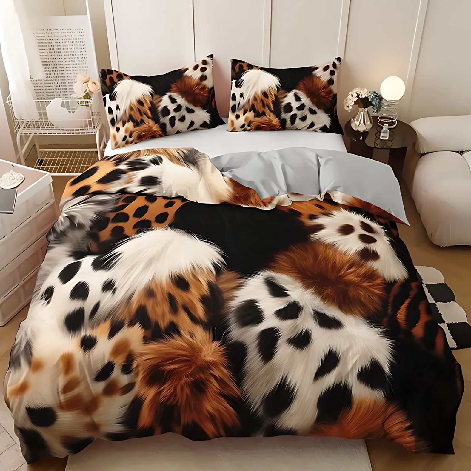 TEMU / JIT nuevo producto transfronterizo de moda impresión digital 3D leopardo colcha de cama set