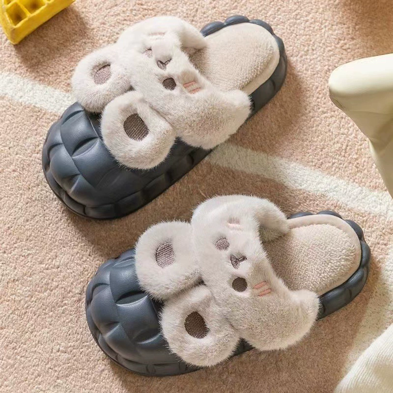 Мужские хлопковые тапочки для зимы, домашние тапочки в форме медведя, теплые комнатные тапочки, съемные и моющиеся, нескользящие и теплые.