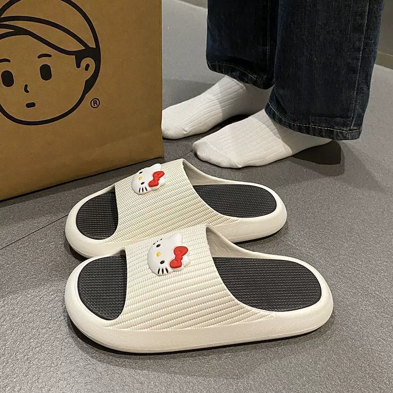 Симпатичная мультяшная кошка носит hellokitty тапочки женские толстые подошвы на ощупь