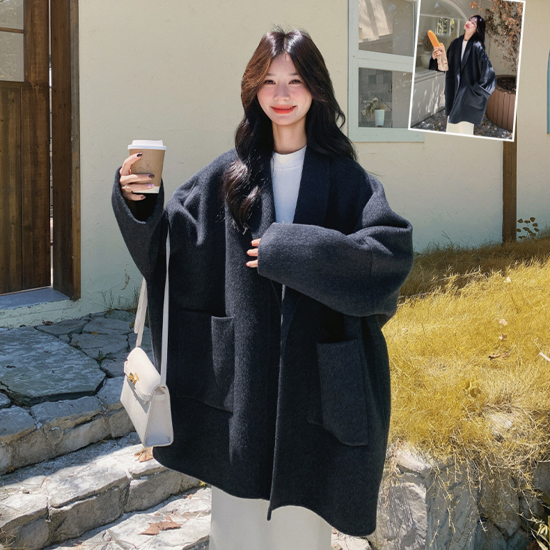 Qian Mei ◆ 86g Peruvian Suli Beibei Alpaca Double-Sided Wool Outwear Large Lapel Loose Wool Outwear for Women