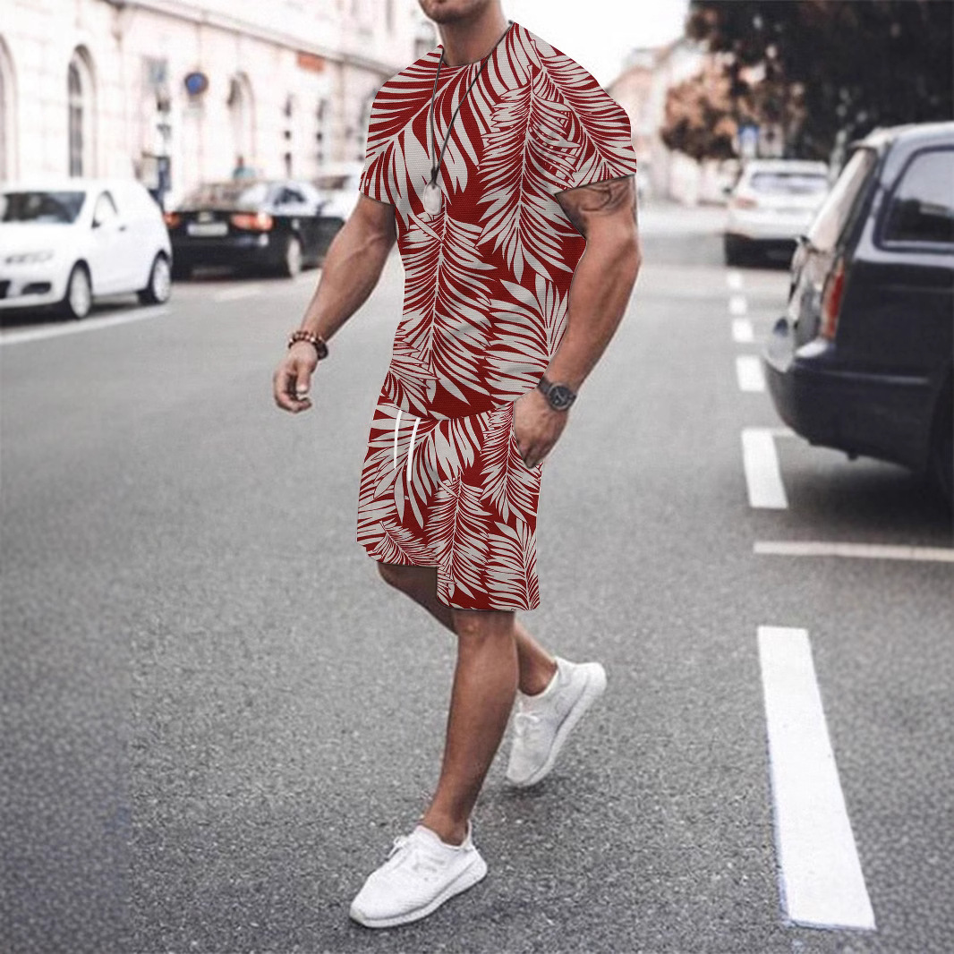 2025 새로운 3D 디지털 인쇄 남성 여름 해변 바지 세트 트렌드 티셔츠 반바지 세트 제조업체