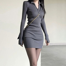 深冬搭配一整套2025新款春黑色针织内搭毛衣包臀连衣裙子女春夏季