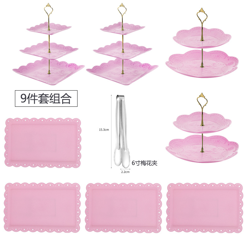 Estilo europeo de 3 capas plato de fruta té de la tarde bandeja de postre soporte de exhibición mesa de postre soporte de pastel mesa de combinación de pastel