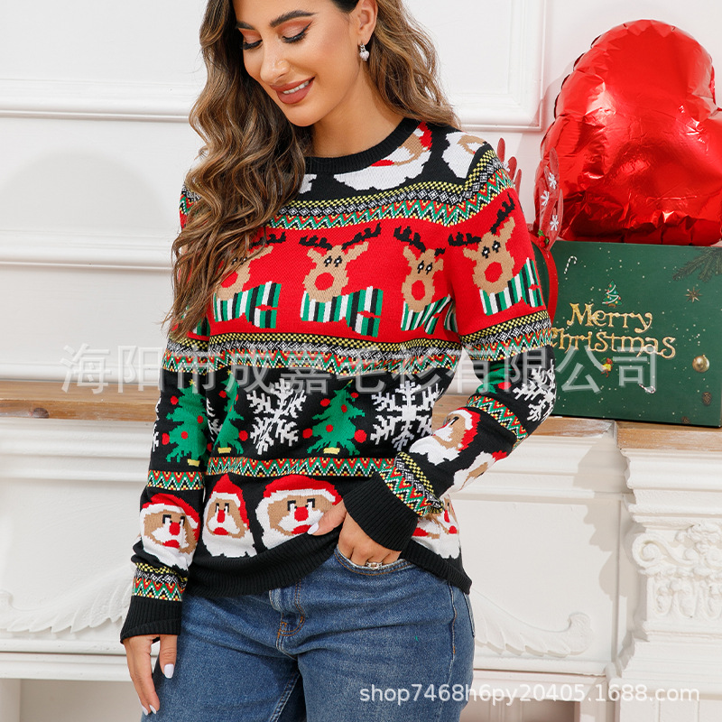 2024 popular UglySweater festival de navidad ChristmasSweater cuello redondo prendas de punto femenino