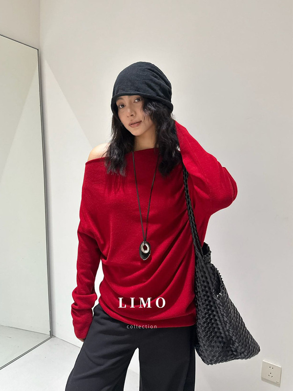 LIMO 不规则斜肩一字领毛衣十三行秋季新款简约气质休闲百搭上衣|undefined
