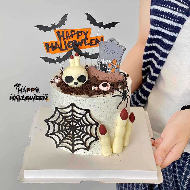 2025 Halloween Cake Decoration Funny Skull Finger Ornaments Spider Web Happyhalloween Plug-In 2025 Halloween Cake Decoration Funny Skull Finger Ornaments Spider Web Happyhalloween Plug-In