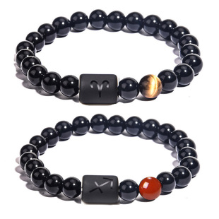 Amazon New Twelve Constellation Elastic Bracelet Men's Tiger Eye Stone Agate Mixed Color Bead Bracelet WISH Explosions