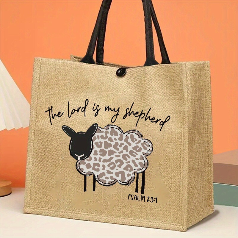 Large Capacity Easter Scripture Tote Bag "The Lord Is My Shepherd" Durable Jute Tote Bag, Suitable for