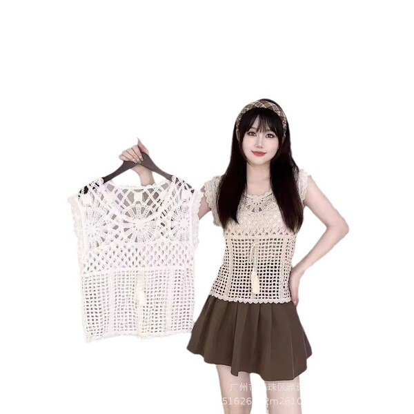 Lace knitted retro short tank top sleevless