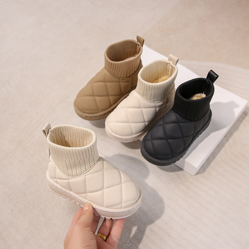 Stivali da neve per bambini Scarpe da bambino semplici in cotone autunno e inverno da bambina con piedini in velluto Stivali corti caldi da bambino_voghion.com