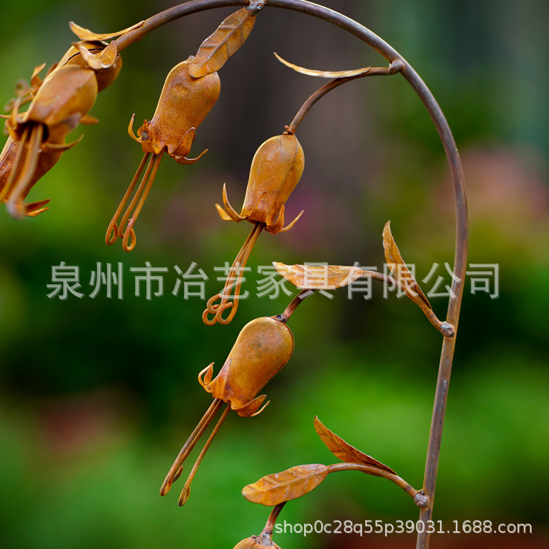 跨境1pc 铃兰造型金属地插，花园装饰草坪摆件 户外庭院动态风铃|undefined