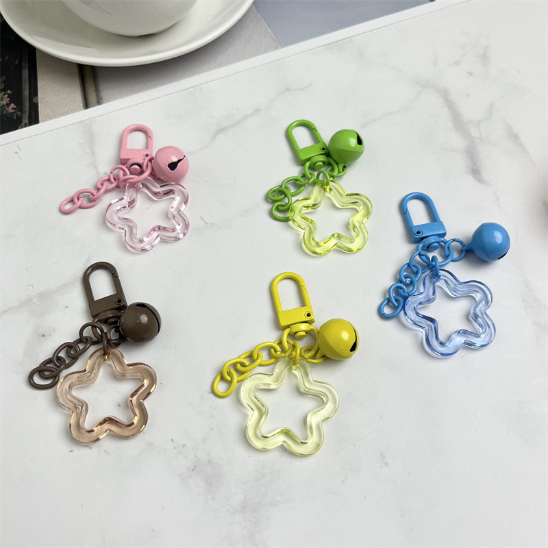 Key Ring Chain Buckle DIY Pendant Color Bell Jewelry Accessories Student Bag Decoration Acrylic Double Five-pointed Star Key Ring Chain Buckle DIY Pendant Color Bell Jewelry Accessories Student Bag Decoration Acrylic Double Five-pointed Star