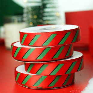 25 Yards 1.5cm Wide Christmas Gift Packaging Ribbon Red and Green Contrast Stripesd Satin Ribbon in Stock