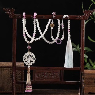 Horse-faced skirt Hanfu necklace purple long wreaths all back cloud antique imitation pearl jade pendant tassel back cloud Han element accessories