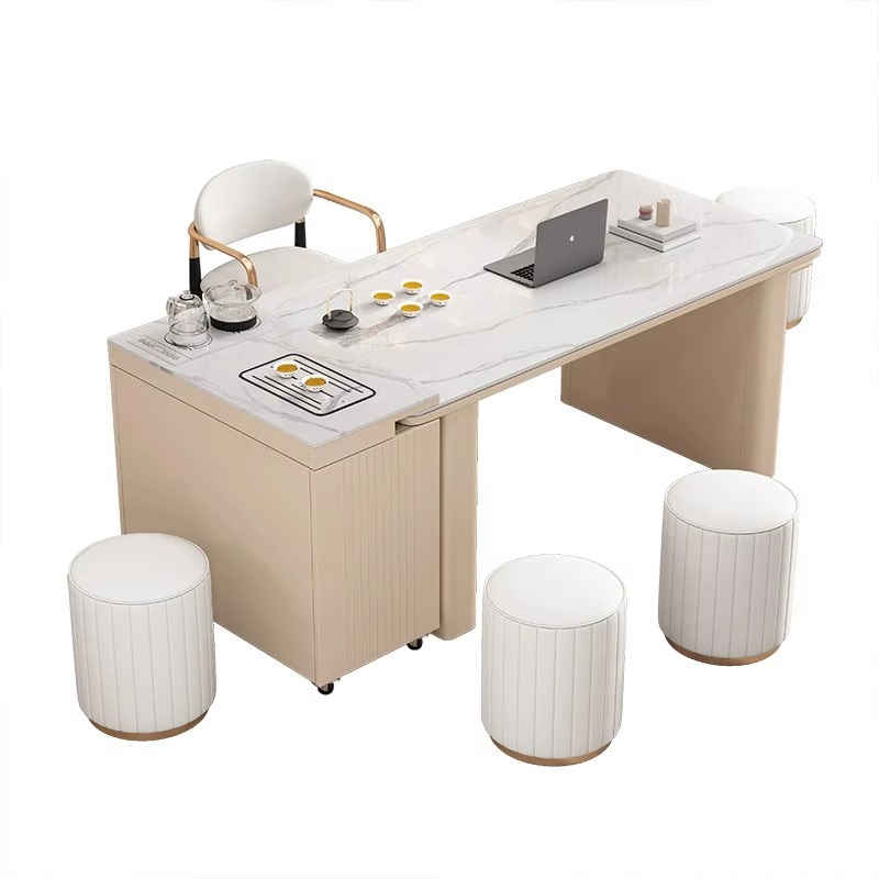 Light luxury Rock plate tea table and chair combination modern simple ...