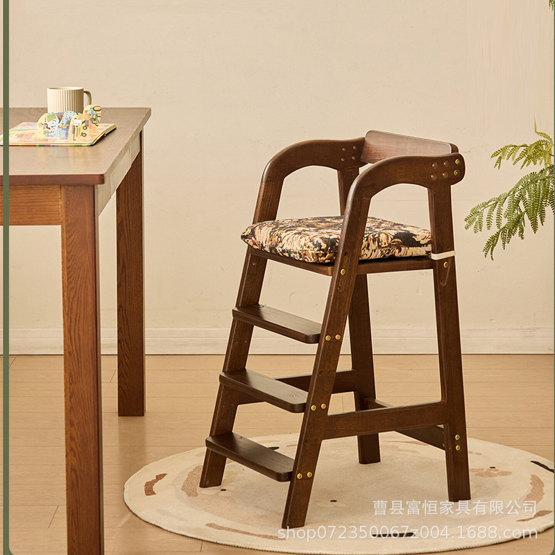 Ash Wood Children's Dining Chair, Solid Wood Home-Use Baby Dining Chair, Widened High Stool, Adjustable Height Growth Chair, Cross-Border