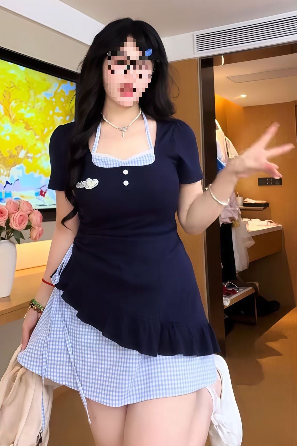 Đầm suông nữ midi tay ngắn phối ren dệt kim cổ tròn, form rộng che khuyết điểm mùa hè — Áo dài màu xanh lá cây (ưu tiên vận chuyển), Áo dài màu xanh da trời (ưu tiên giao hàng), Váy ngắn màu xanh da trời (ưu tiên giao hàng), Váy ngắn màu xanh lá cây (ưu tiên giao hàng) chi tiết 8