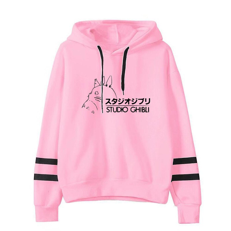 in stock Foreign Trade Cross-border Cartoon Totoro Printed Parallel Bars Striped Sweatshirt Autumn and Winter European and American Men's and Women's Tops