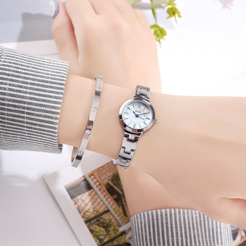 GEDI歌迪小圆女表钢带简约刻度休闲小巧学生腕表防水女士石英手表