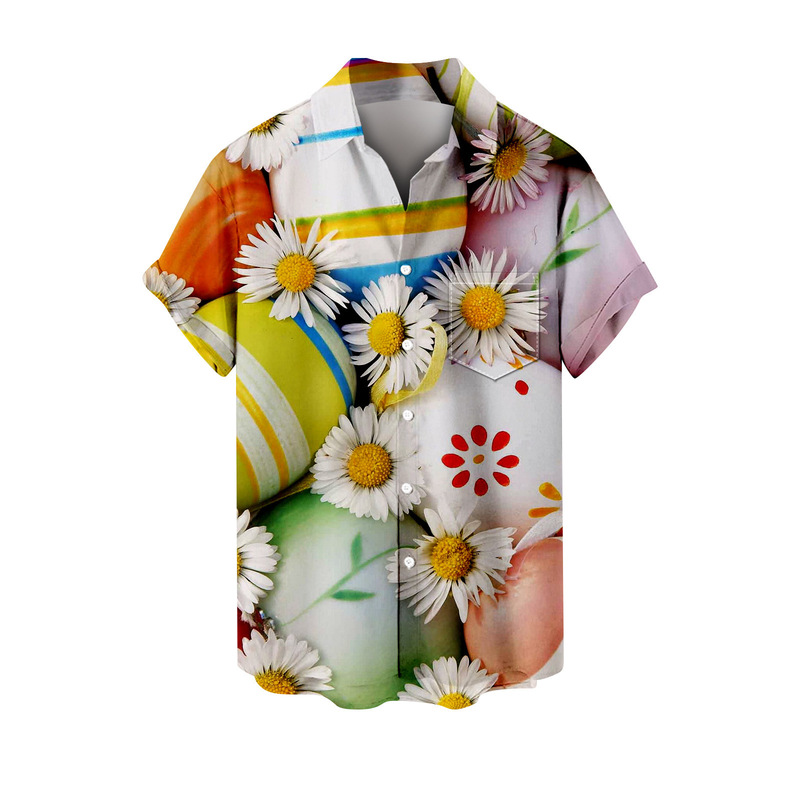 Foreign Trade New Easter Series 3D Printed Short Sleeve Shirt Summer Beach Men's Casual Shirt POD Customized