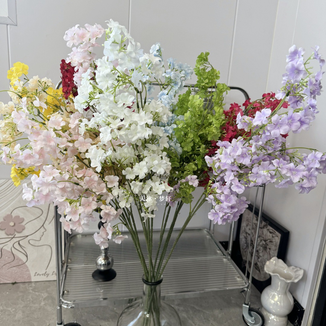 3-Branch Fragrant Ceiling Artificial Flower, Fresh and Delicate Baby's Breath, Gardenia, Wedding Hall, Hotel Soft Decoration