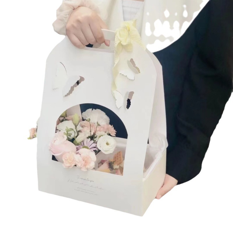 Regalo del Día de San Valentín mano llevar cesta de la flor hecha a mano DIY flor caja boda creativa mariposa caja con regalo mano