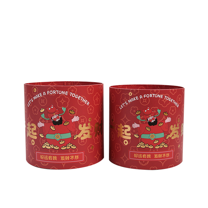 2026 cuatro alegrías Dios de la fortuna abrazar barril de Año Nuevo barril de bendición de Año Nuevo flores flores arreglos de flores barril de embalaje de regalo de flores hechas a mano