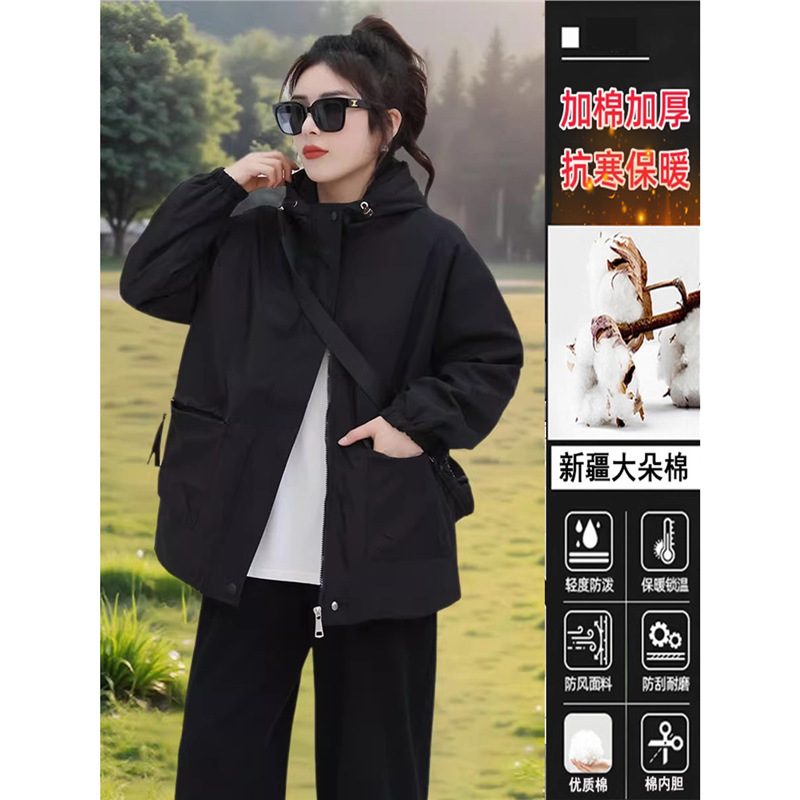 紫色短款冲锋衣外套女春秋2025新款超火漂亮休闲宽松夹克棉衣棉服|undefined