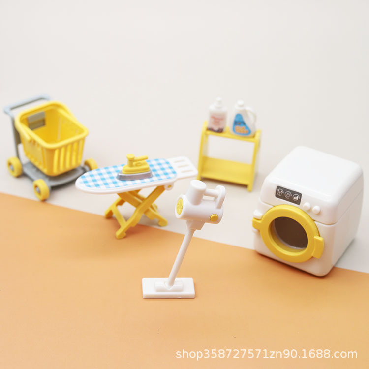 Simulation play house Mini Washing Machine vacuum cleaner laundry room suit doll house children play house toy gift