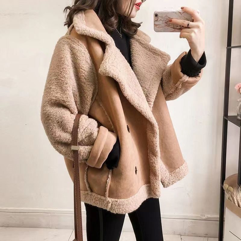 Lamb Wool Outwear for Women Autumn and Winter 2024 New Particle Cashmere Thickeneded Fur One-Piece Motorcycle Jacket for Small People