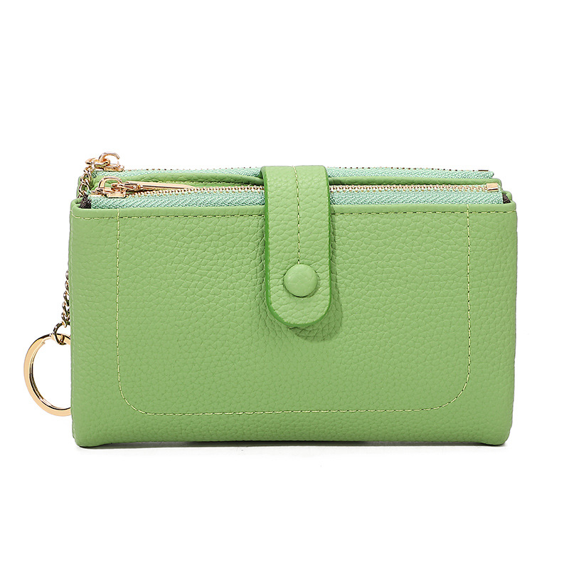 Monedero de mano para mujer japonesa de longitud media, monedero con doble cremallera, billetera transfronteriza de tres pliegues de gran capacidad con múltiples tarjetas