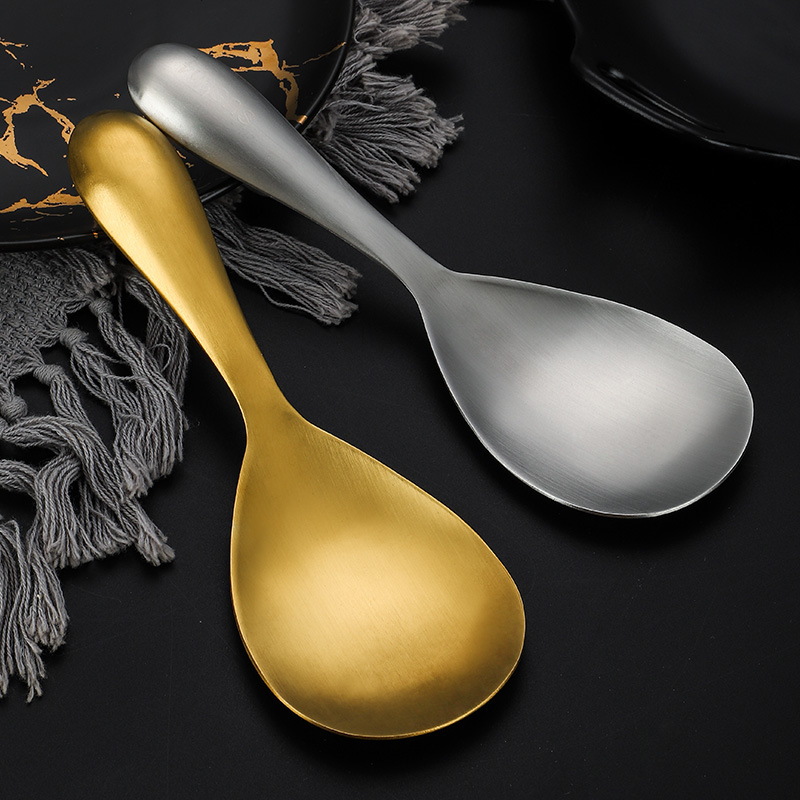 304 stainless steel gold thickened rice spoon home restaurant spoon spoon serving spoon hollow handle rice spoon laser logo
