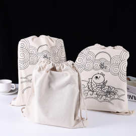 棉布包装收纳袋 空白棉布抽绳收口袋创意帆布束口袋可印logo定 制