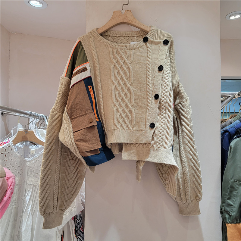 2023 invierno nuevo estilo coreano suave glutinoso perezoso superior de alta gama Super hermosa moda todo partido marrón costura suéter