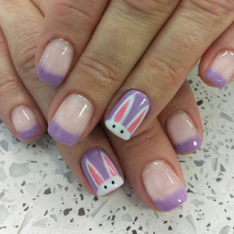 Y2K Easter Bunny Smoked Clothes Purple French Milk White Nail Art Bright Face Short Square Nail Art Wholesale Nail Pieces Y2K Easter Bunny Smoked Clothes Purple French Milk White Nail Art Bright Face Short Square Nail Art Wholesale Nail Pieces