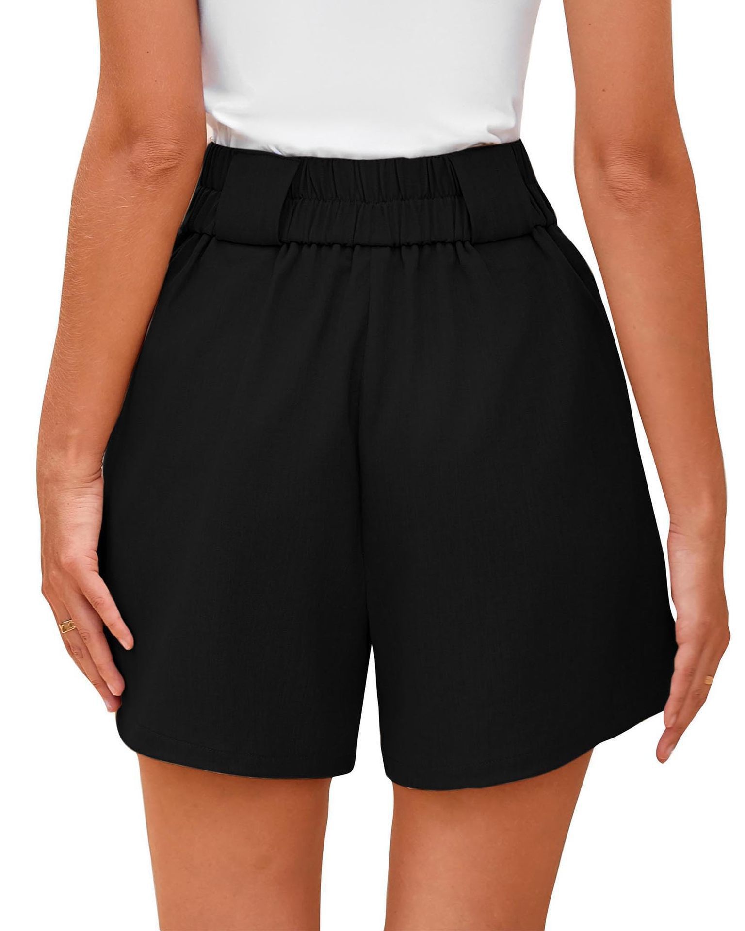 Vêtements pour femmes, short décontracté taille haute, couleur unie, confortable avec poches_voghion.com