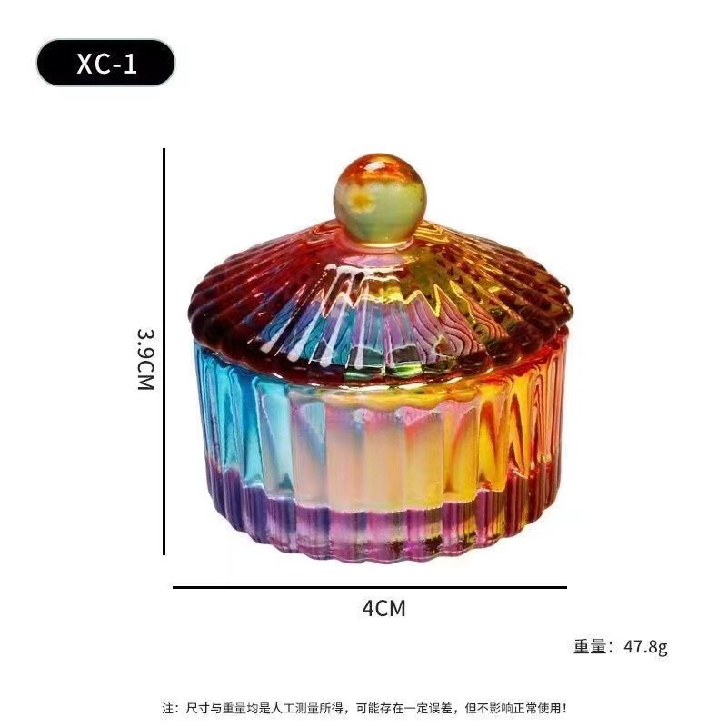Vaso de Cristal para Manicura con Tapa Cristal Blanco Aurora Multicolor para Salón de Uñas