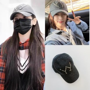 South Korea Xiaozhong Yang Beyond Same YY Rivet Letter Woolen Baseball Cap Cap