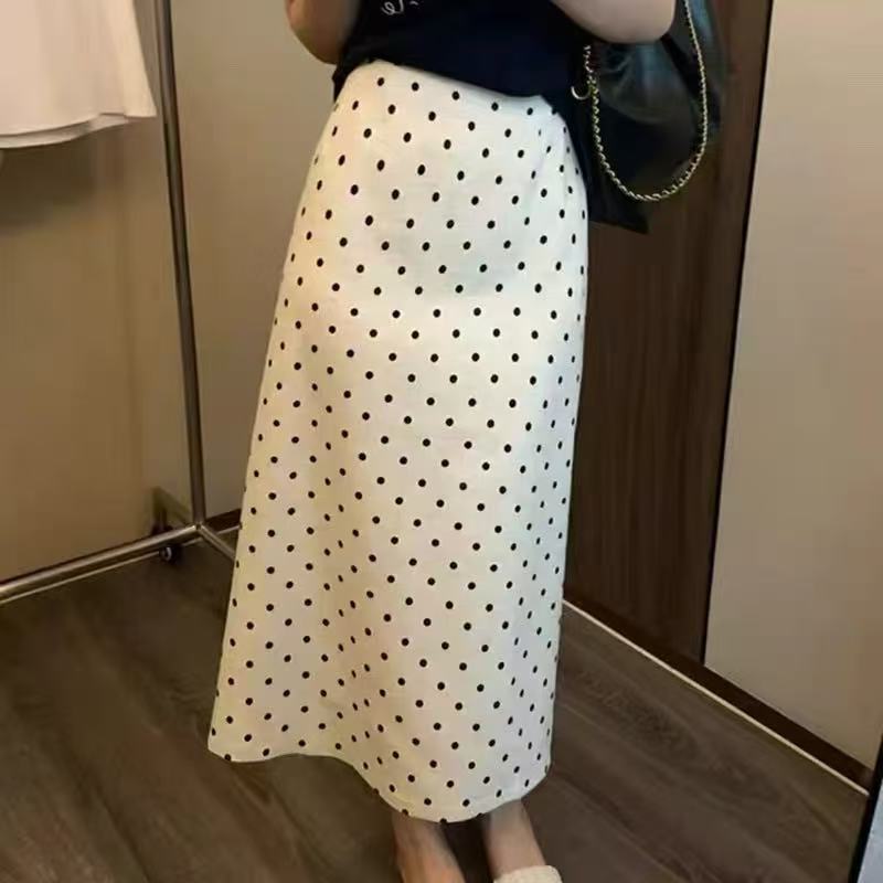 Miu Polka Dot Skirt Women's 2025 New Autumn and Winter Large Size Fat mm High Waist Woolen Hip Suit Mid-Length Skirt