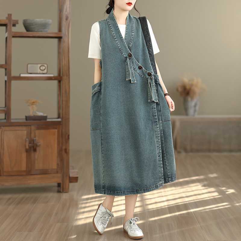 Summer retro denim suspenders
