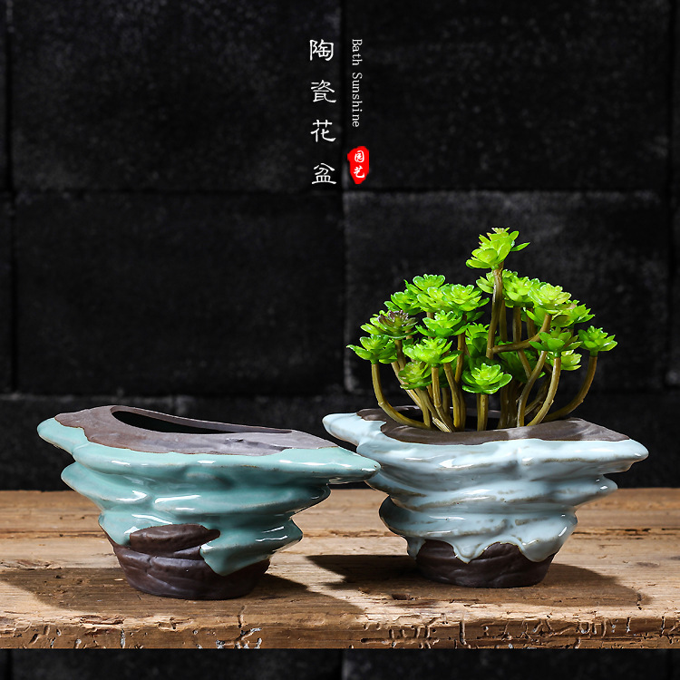 创意家用植物盆栽家居陶瓷哥窑小花盆室内种植多肉发财树文竹盆景|undefined