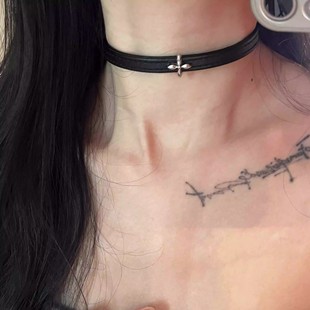 Black Cross Leather Necklace Women's High-End Niche Choker Collar Neck Strap Neck Chain Sweet and Cool Clavicle Chain