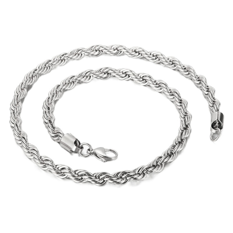 非常にシンプルなファッションの太さの鎖のチェーンはロックのヒップホップの鋼の色の男女のチタンの鋼の麻花のチェーンのネックレスを飾ります。