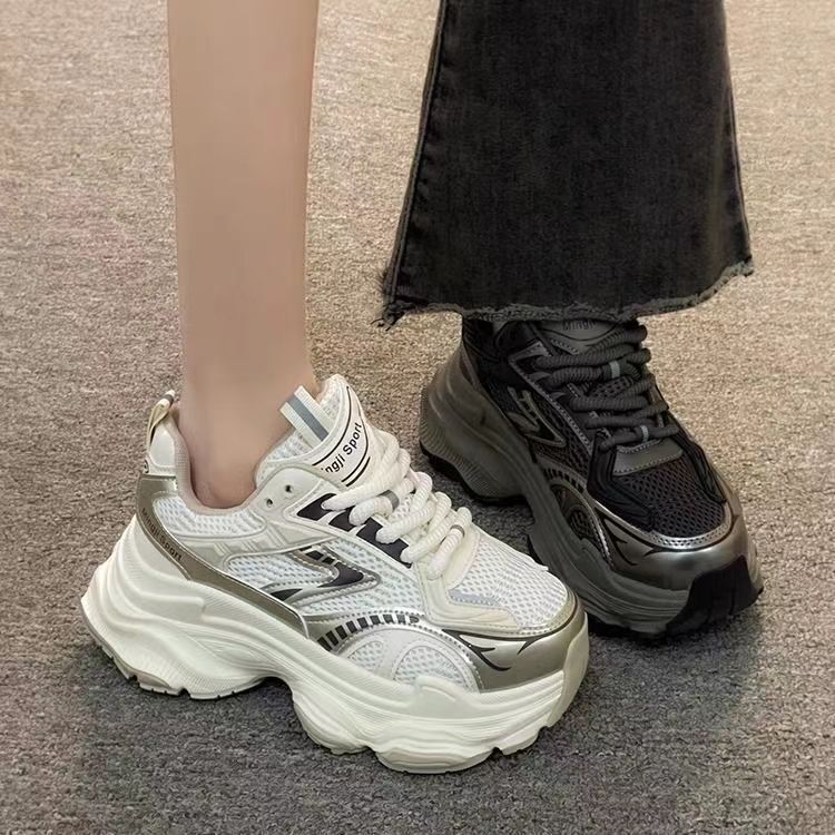 2025 Autumn New Retro Student Lightweight Thick-Soled Sports Shoes Women's Hong Kong Style Feet Revealing Small Casual Dad Shoes