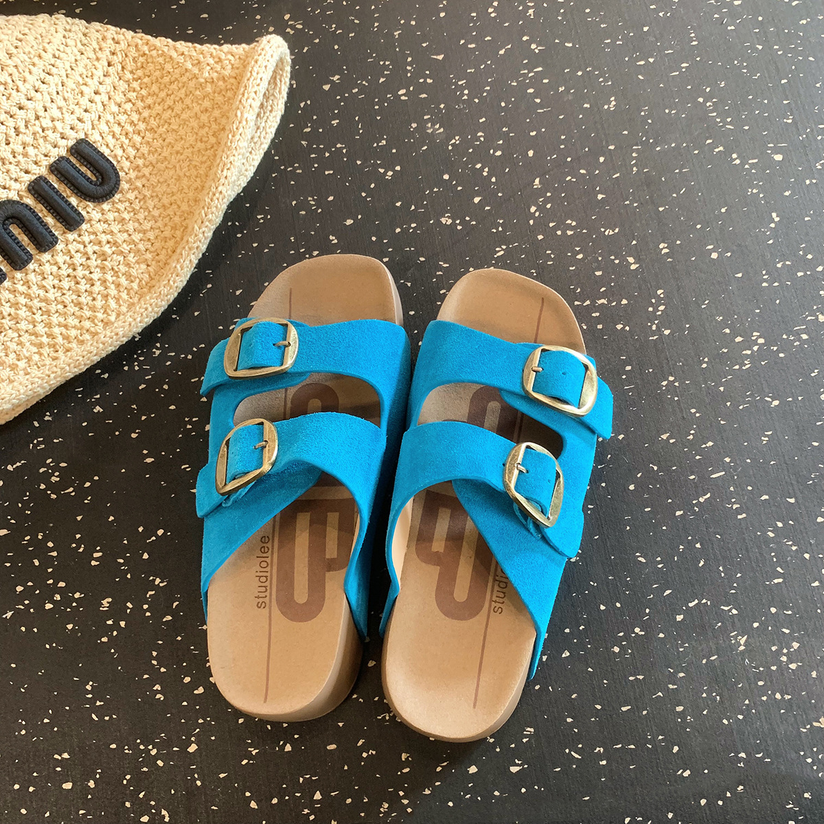 Grape Mom studiolee hebilla doble de una palabra 4,5 cm fondo grueso aumento Birken perezoso playa sandalias y pantuflas mujeres verano