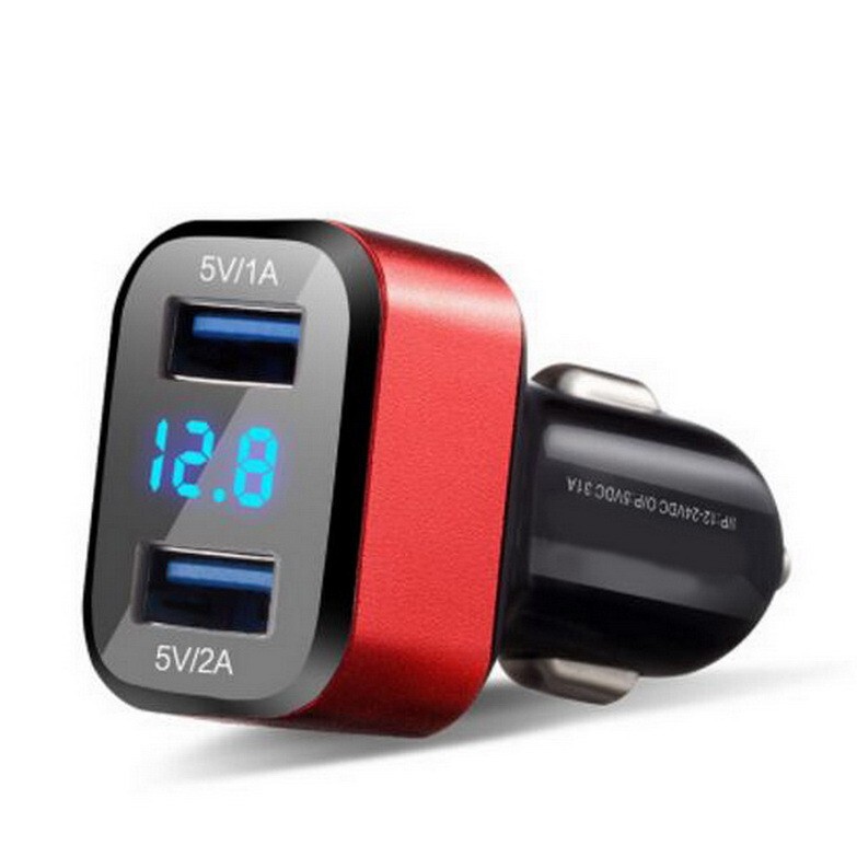 3.1A 2-Port USB Dual Car Charger Cigarette Lighter Adapter Splitter for Mobile Phone Charging Silver Red
